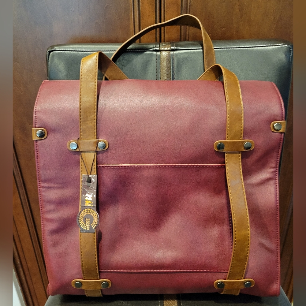 NuG faux leather burgundy camp director Tote Read